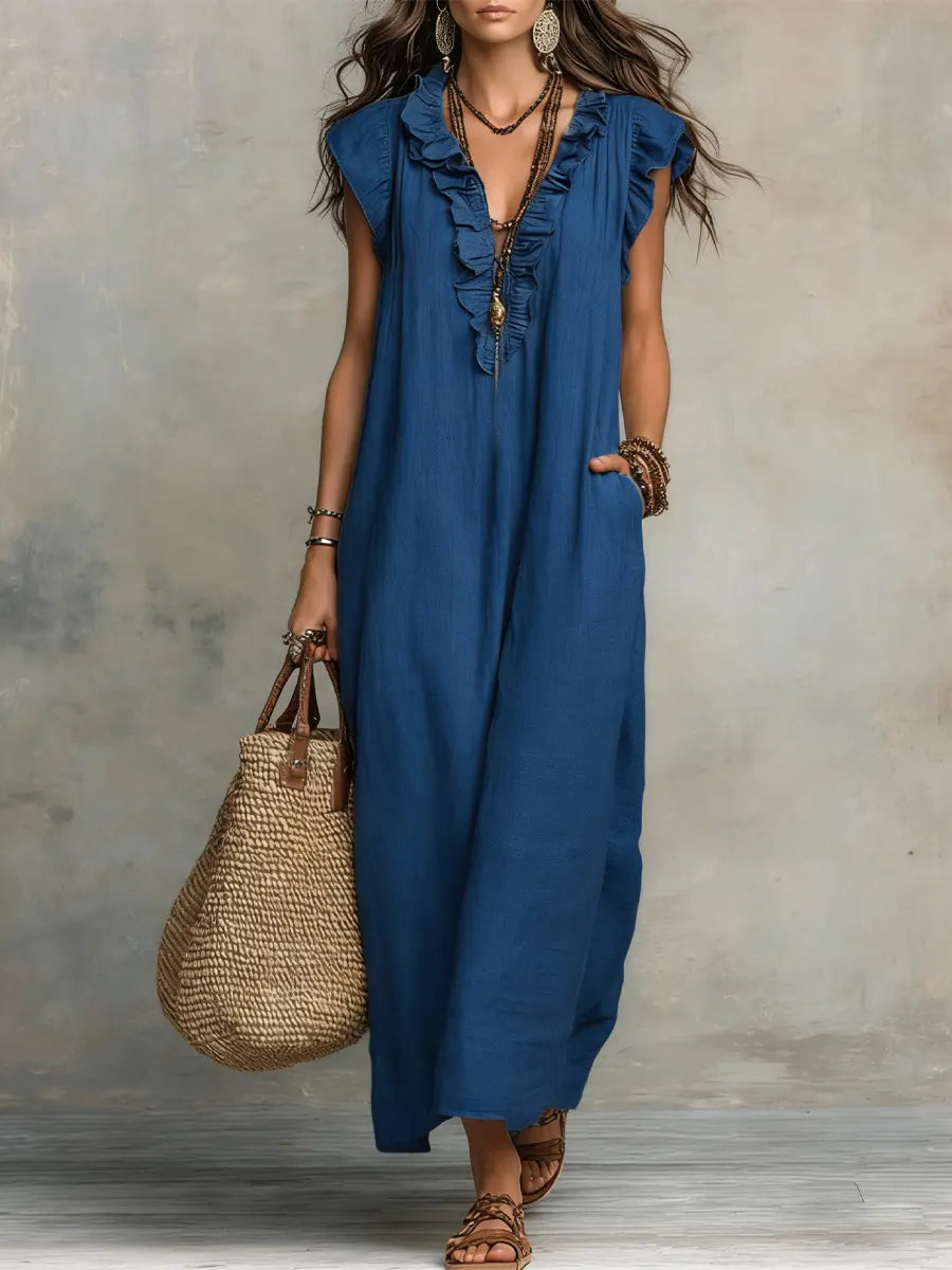 Boho Maxi V-Neckline Dress – Relaxed Holiday Look