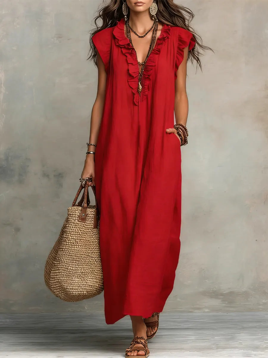 Boho Maxi V-Neckline Dress – Relaxed Holiday Look