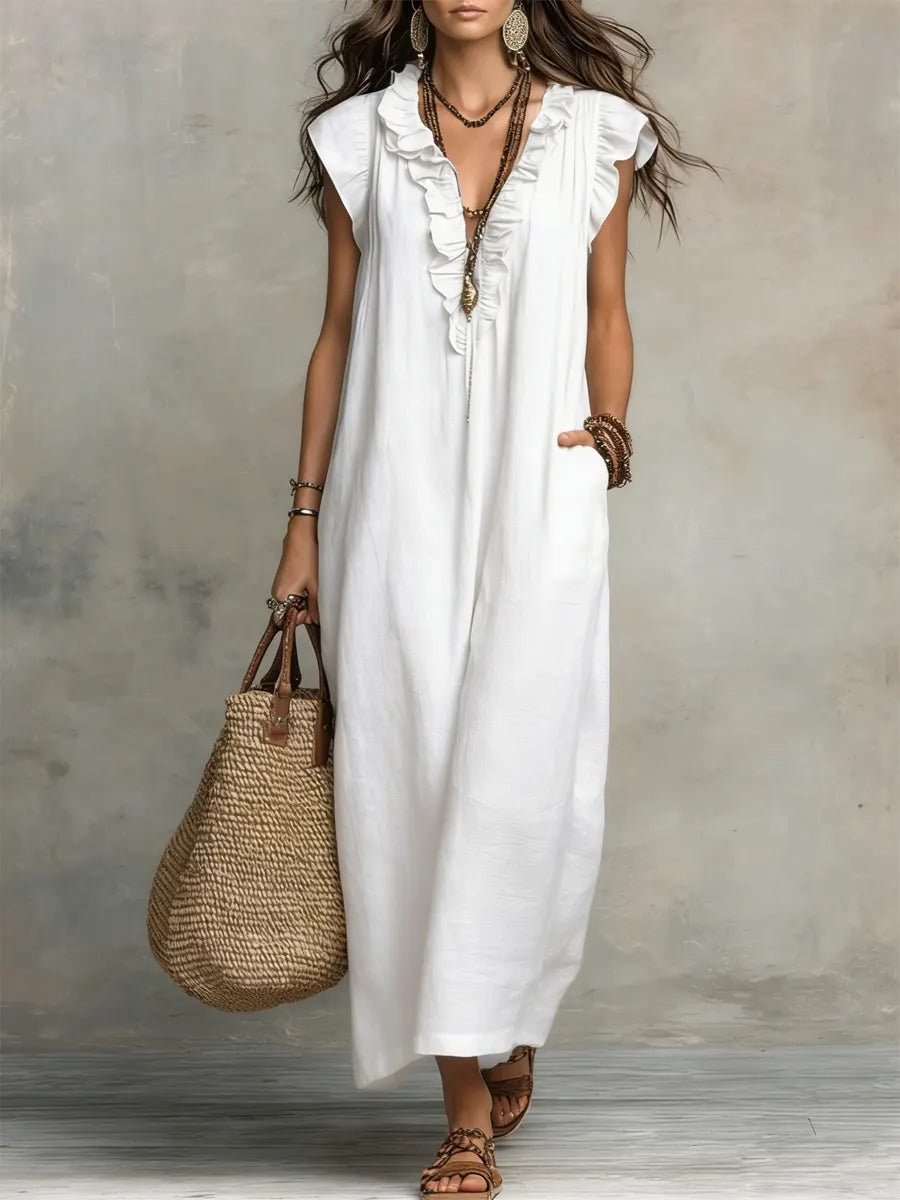 Boho Maxi V-Neckline Dress – Relaxed Holiday Look