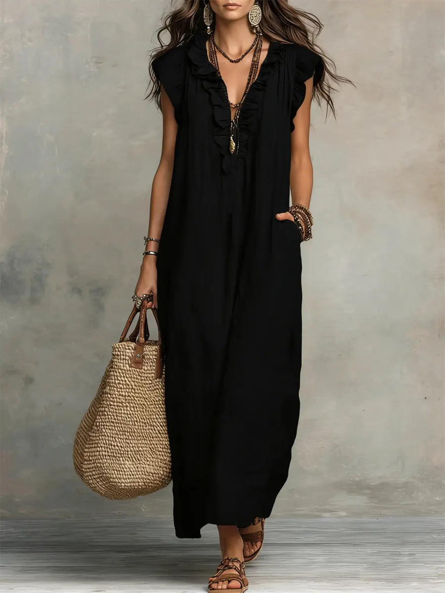 Boho Maxi V-Neckline Dress – Relaxed Holiday Look
