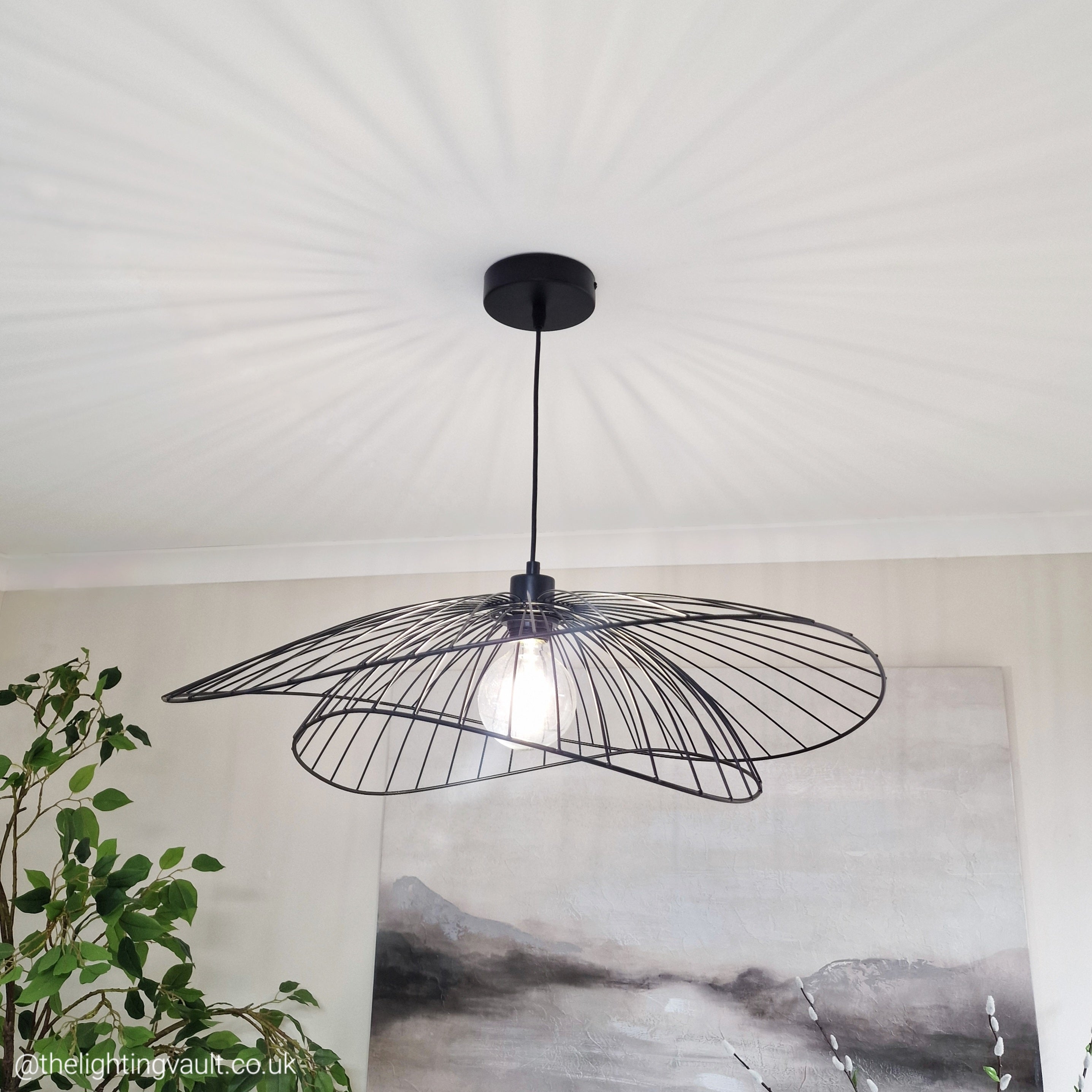 Black Wire Pendant Light Fixture – Modern Dome Ceiling Light