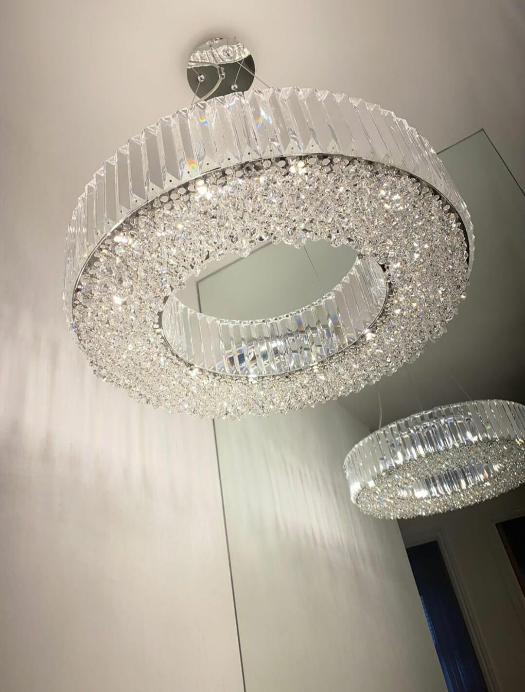 Crystal Chandelier Light Fixture – Polished Chrome Ring Ceiling Light