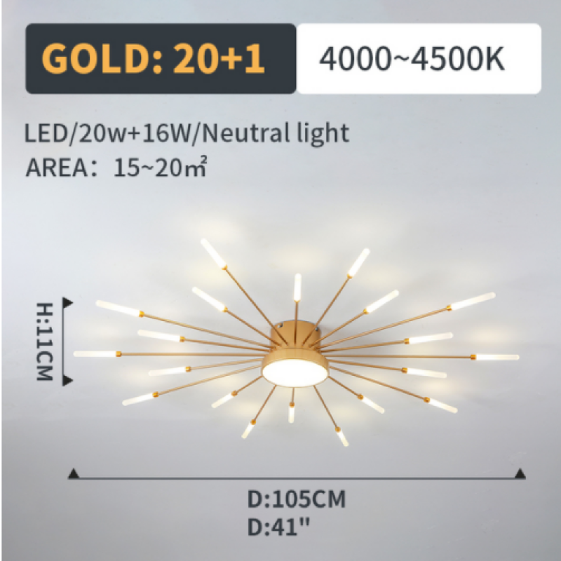 Modern Sputnik Ceiling Light Fixture – Firework Flush Mount LED Ceiling Light