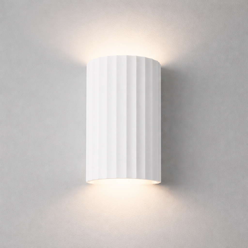 Wall Sconce Light Fixture – Modern Up and Down Wall Light in Ribbed Plaster