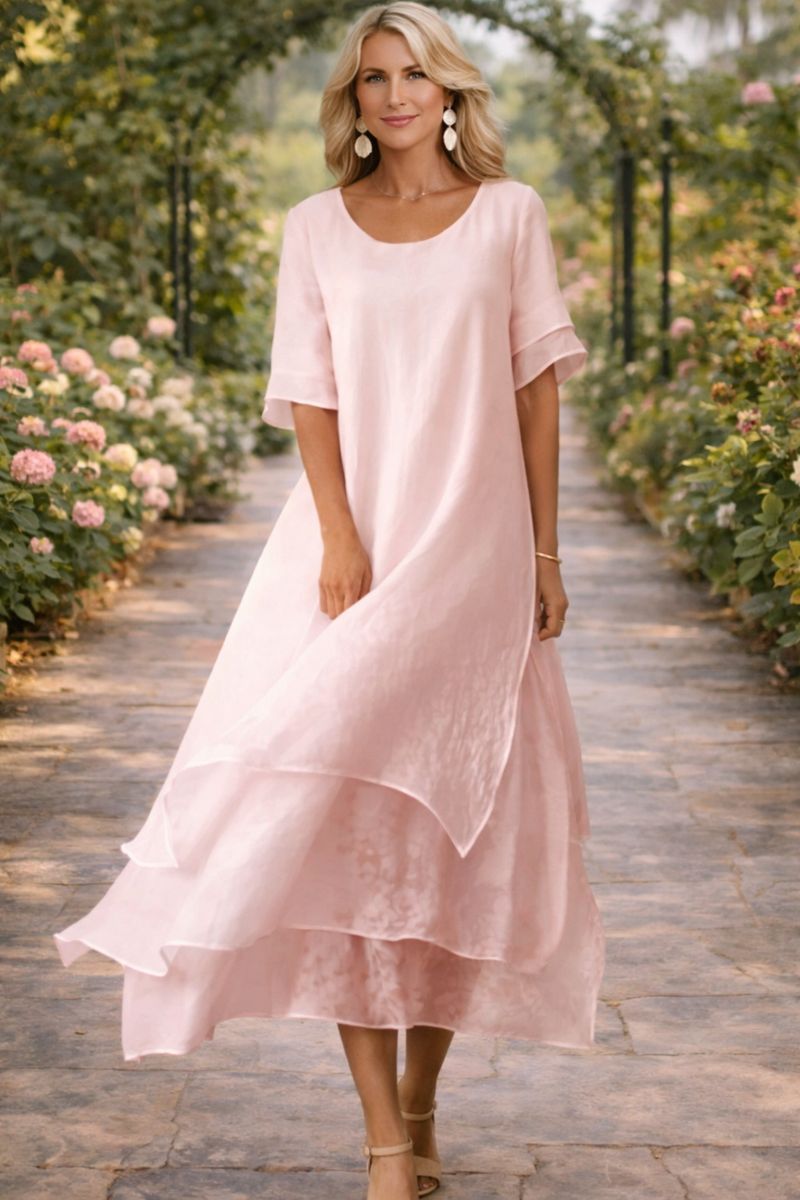 layered linen dress Round-Neck Short-Sleeve Summer Maxi line silhouette that flatters Beaded Belts — Yonder Category:Womens > Sandals Color:Champagne B