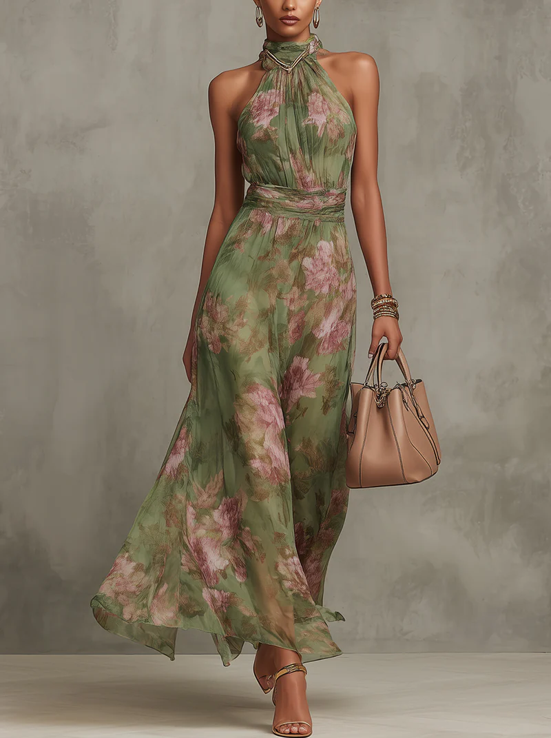 Floral Maxi Halter Dress – Refined Everyday Ease