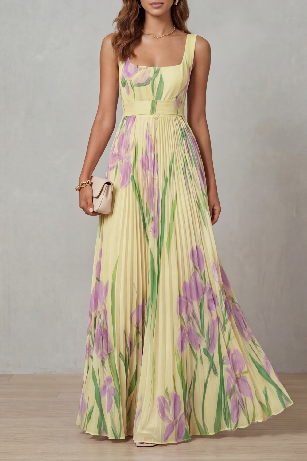 Floral Maxi Pleated Dress – Elegant Warm-Weather Style