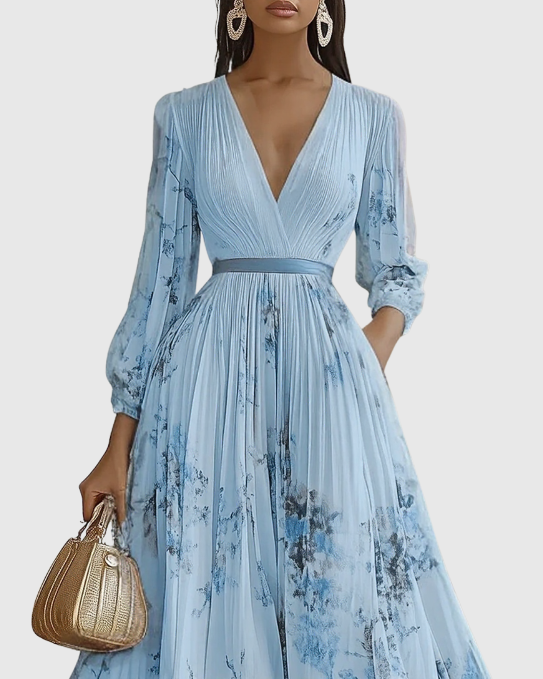 Floral Maxi Pleated Dress – Evening-Ready Elegance