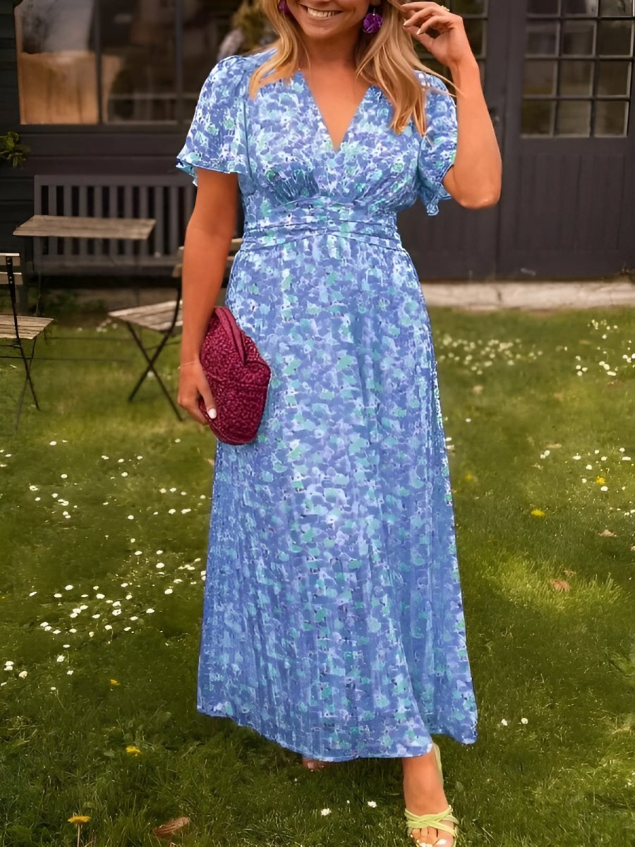 Floral Maxi V-Neckline Dress – Elegant Occasion Silhouette