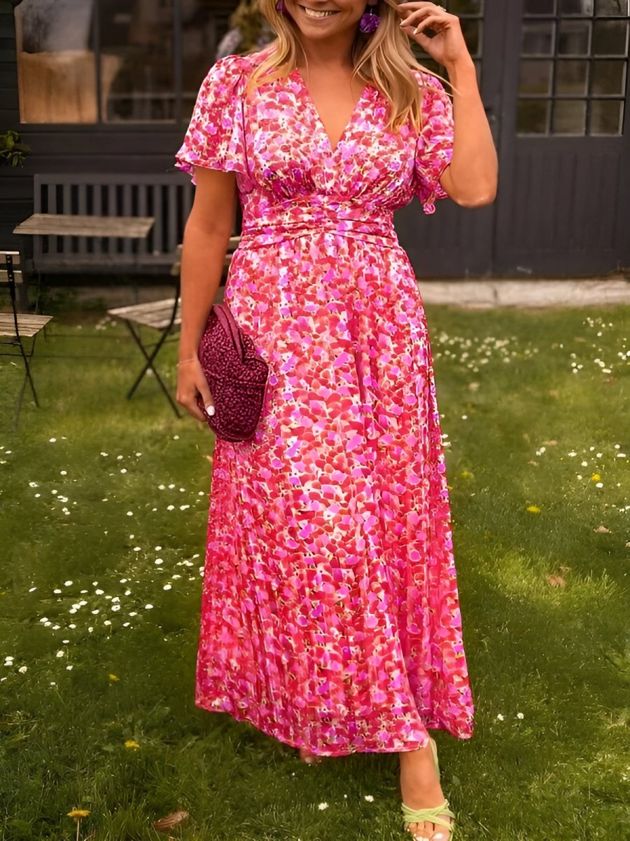 Floral Maxi V-Neckline Dress – Elegant Occasion Silhouette
