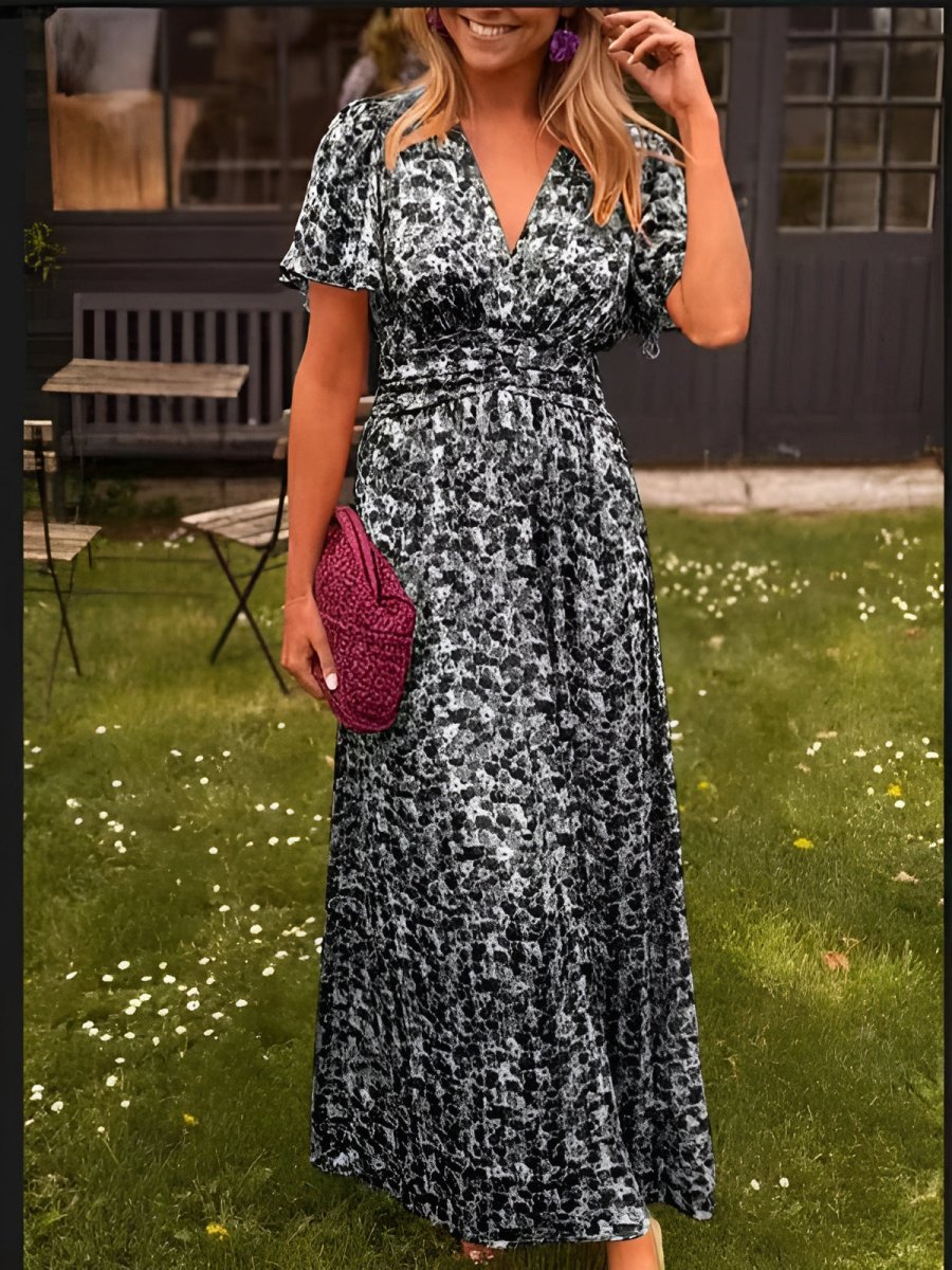Floral Maxi V-Neckline Dress – Elegant Occasion Silhouette