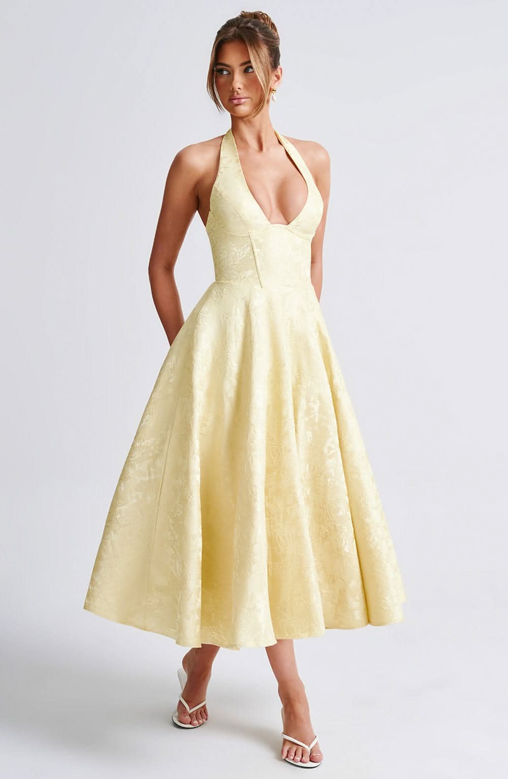 Floral Midi A-Line Wedding Guest Dress – Elegant Summer Style