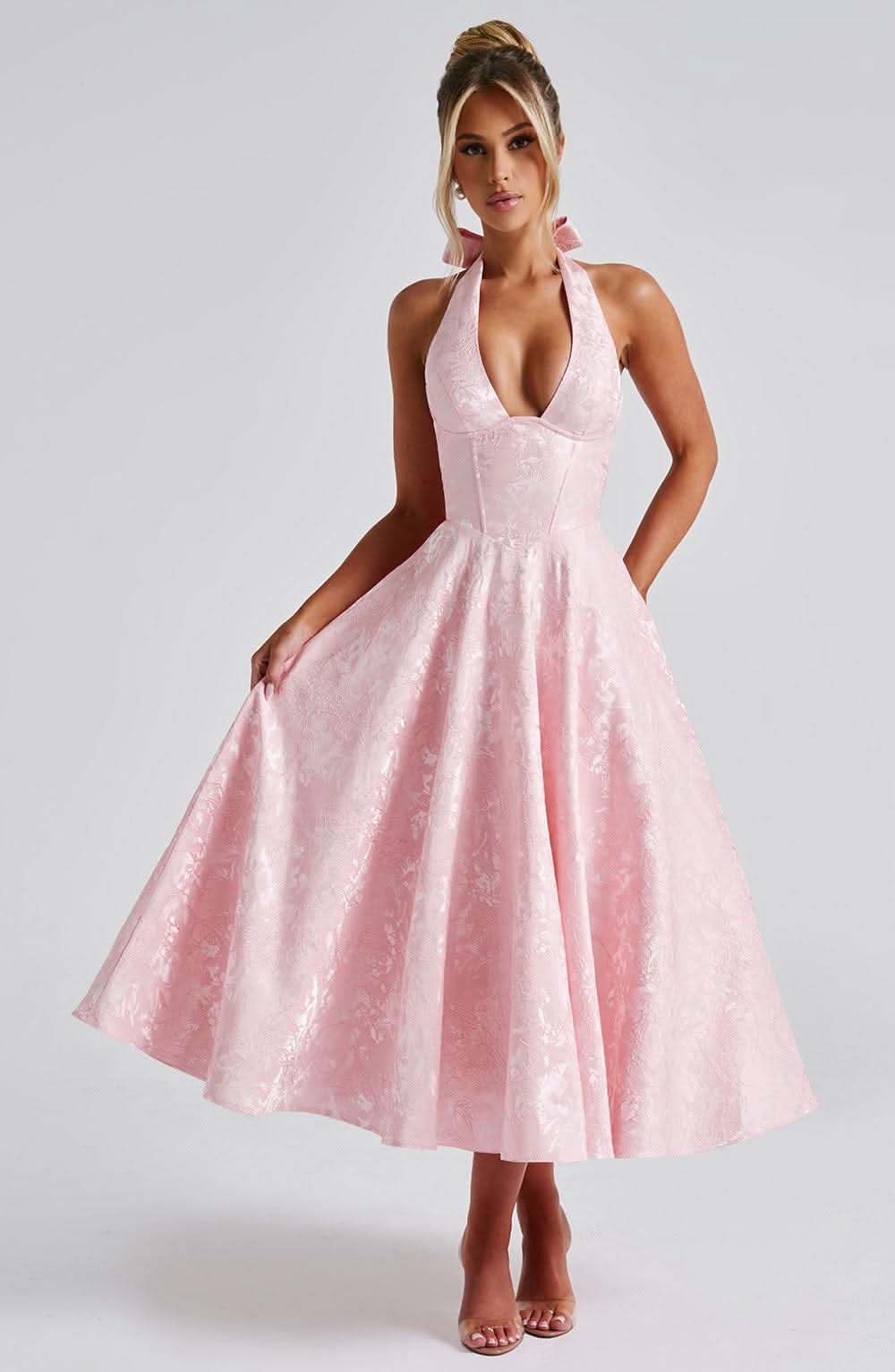 Floral Midi A-Line Wedding Guest Dress – Elegant Summer Style