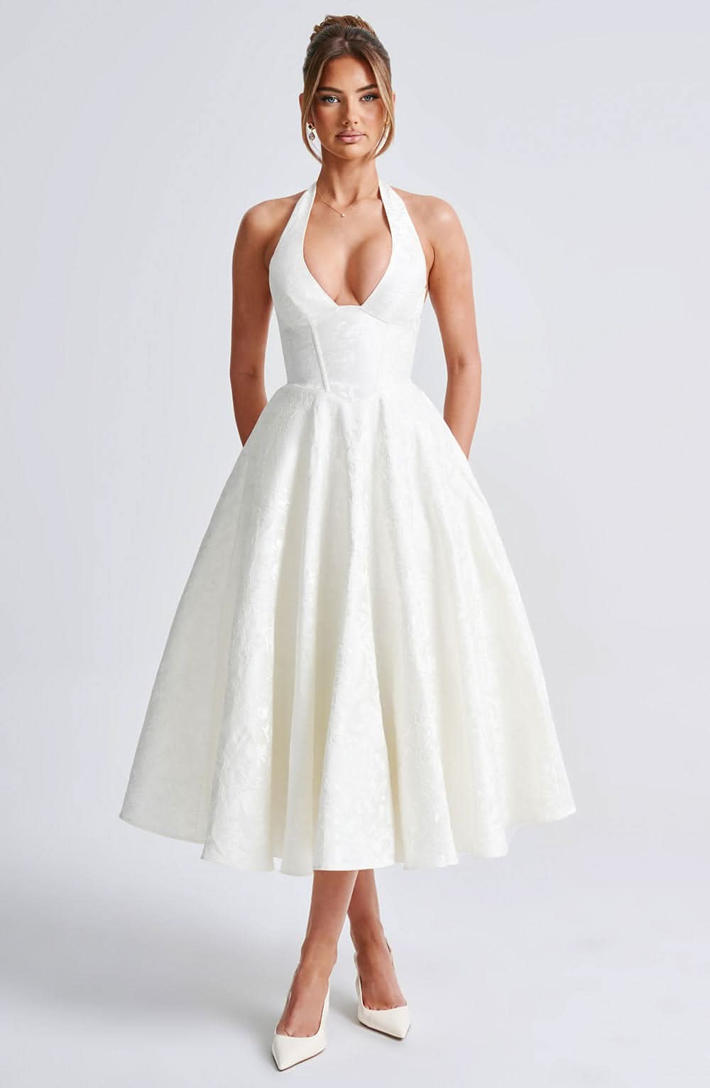 Floral Midi A-Line Wedding Guest Dress – Elegant Summer Style