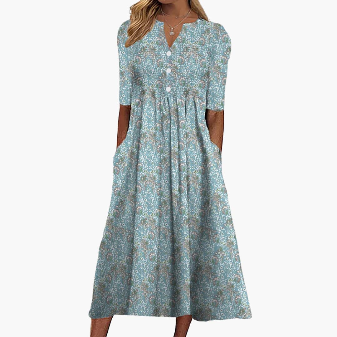 Floral Midi A-Line Dress – Evening-Ready Elegance