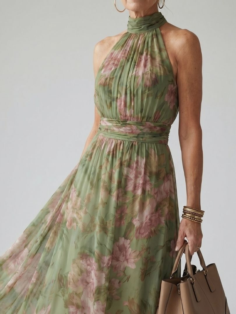 Floral Midi Halter Dress – Relaxed Daytime Look