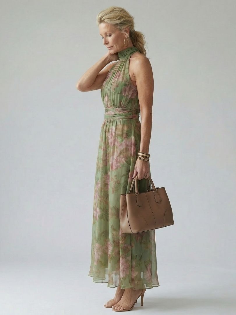Floral Midi Halter Dress – Relaxed Daytime Look