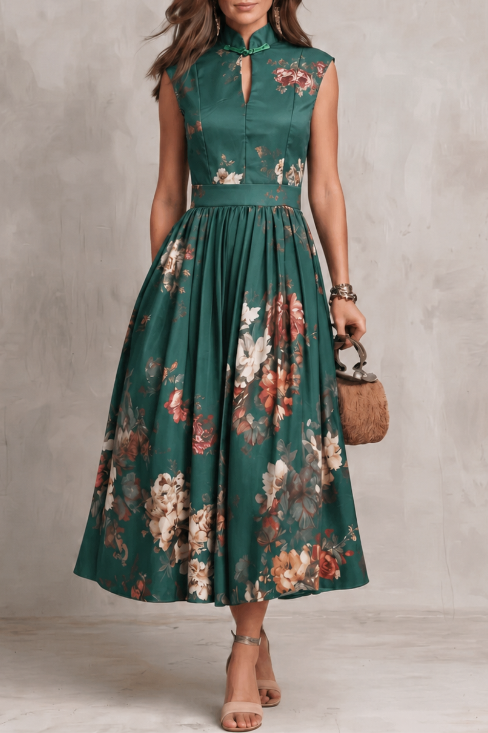 Floral Midi Pleated Dress – Evening-Ready Elegance