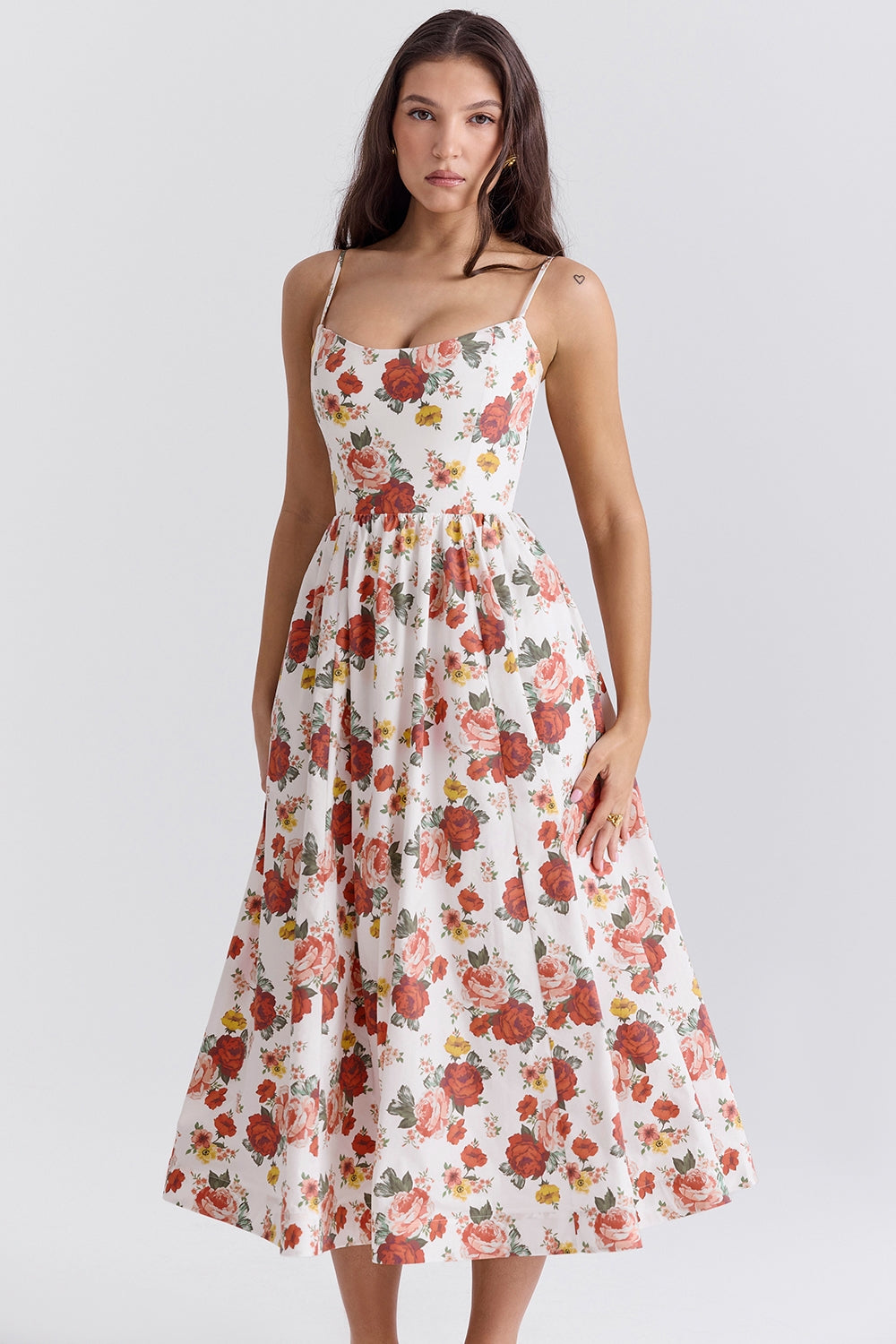 Floral Midi Skater Dress – Elegant Occasion Silhouette