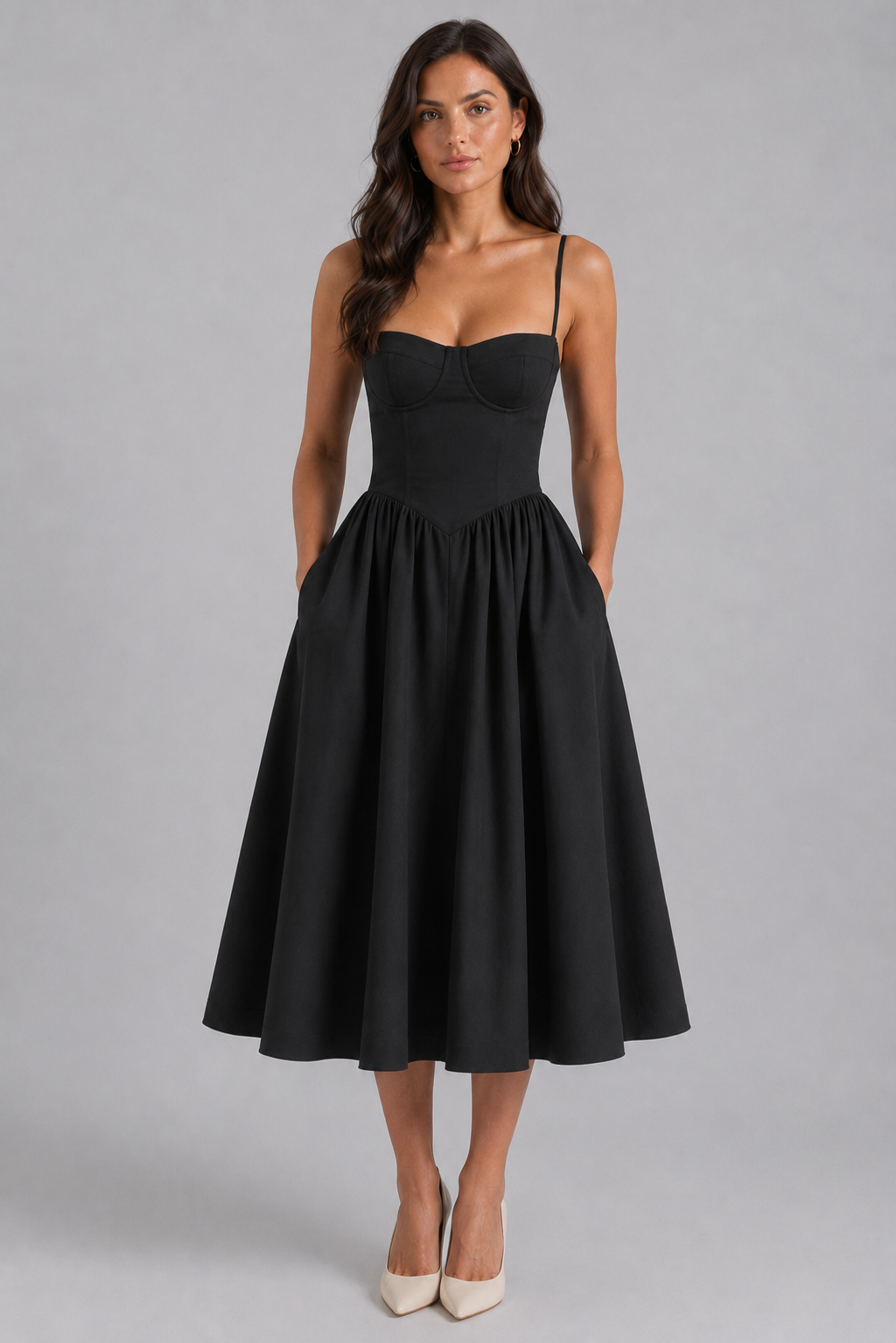 Floral Midi Sweetheart Wedding Guest Dress – Effortless Elegance