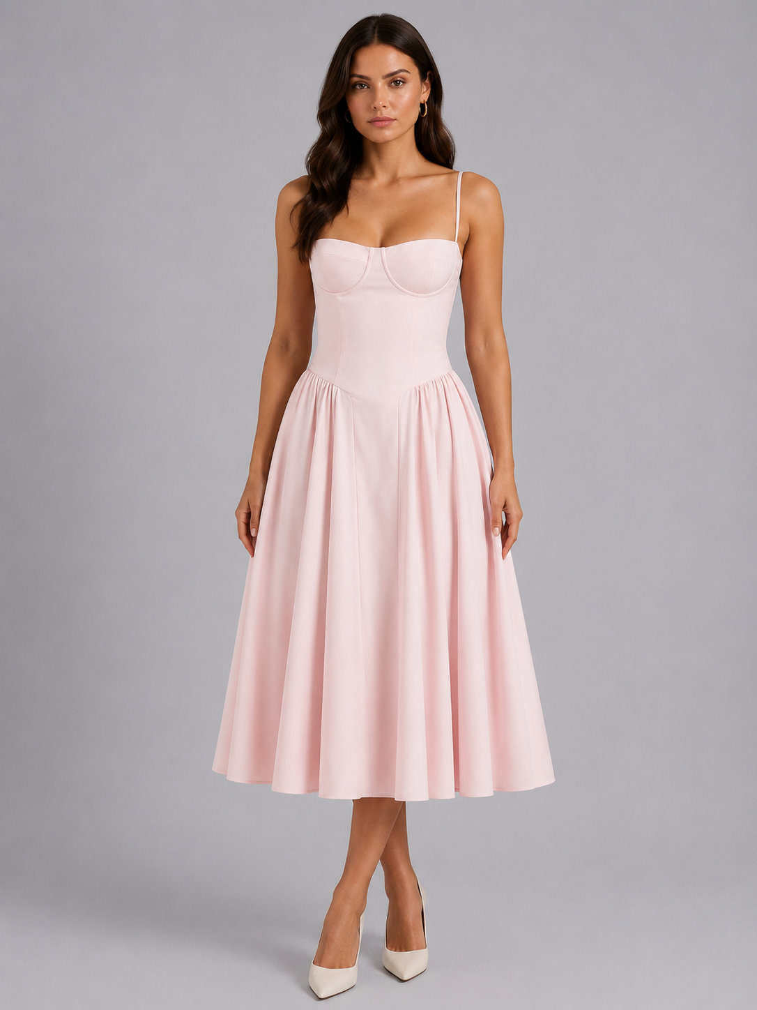 Floral Midi Sweetheart Wedding Guest Dress – Effortless Elegance