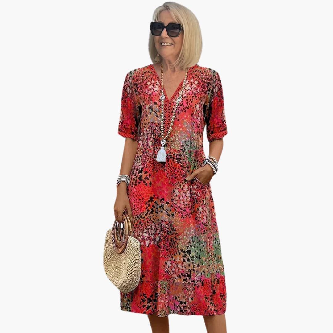 Floral Midi V-Neckline Dress – Elegant Occasion Silhouette