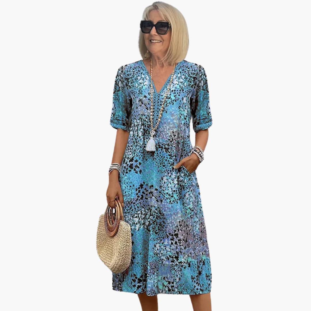 Floral Midi V-Neckline Dress – Elegant Occasion Silhouette