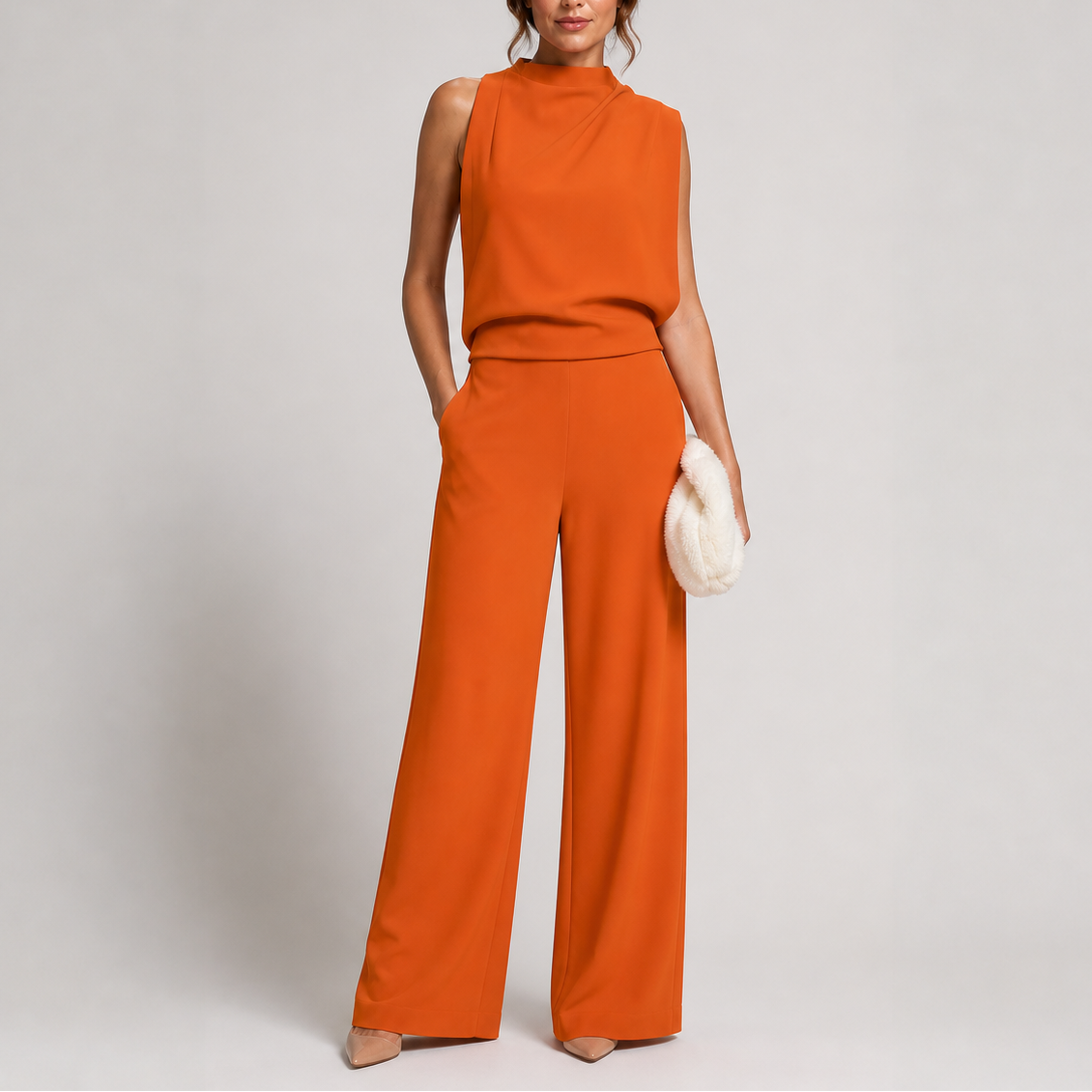High-Neck Jumpsuit – Elegant Warm-Weather Style