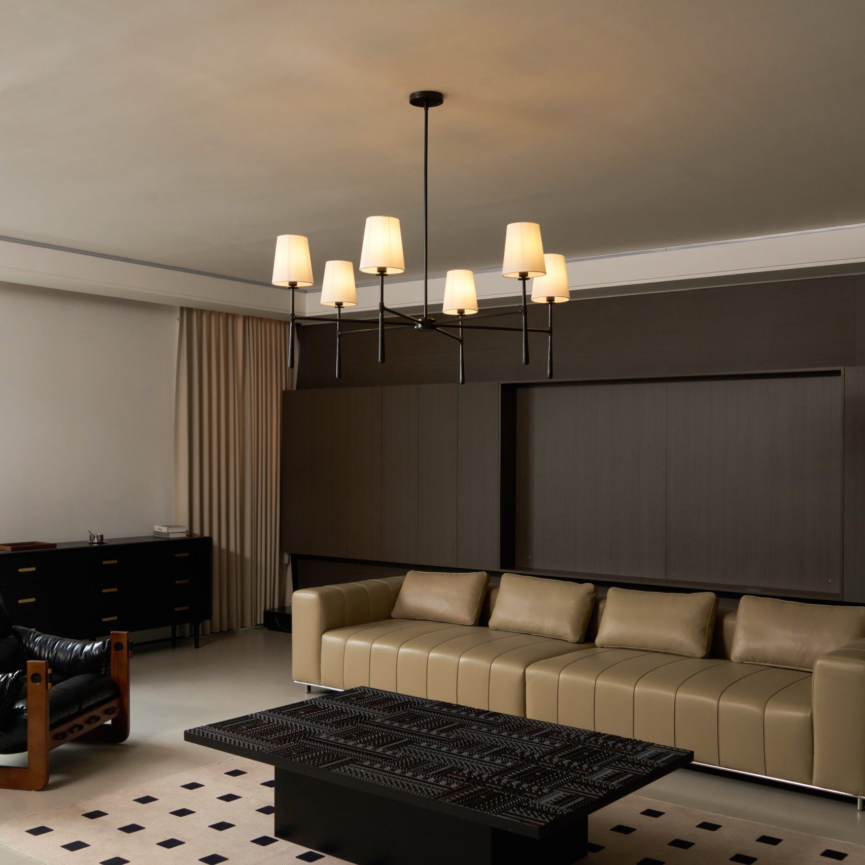 Chandelier Light Fixture – Mid-Century Modern Chandelier with Fabric Shades, 4-Light / 6-Light