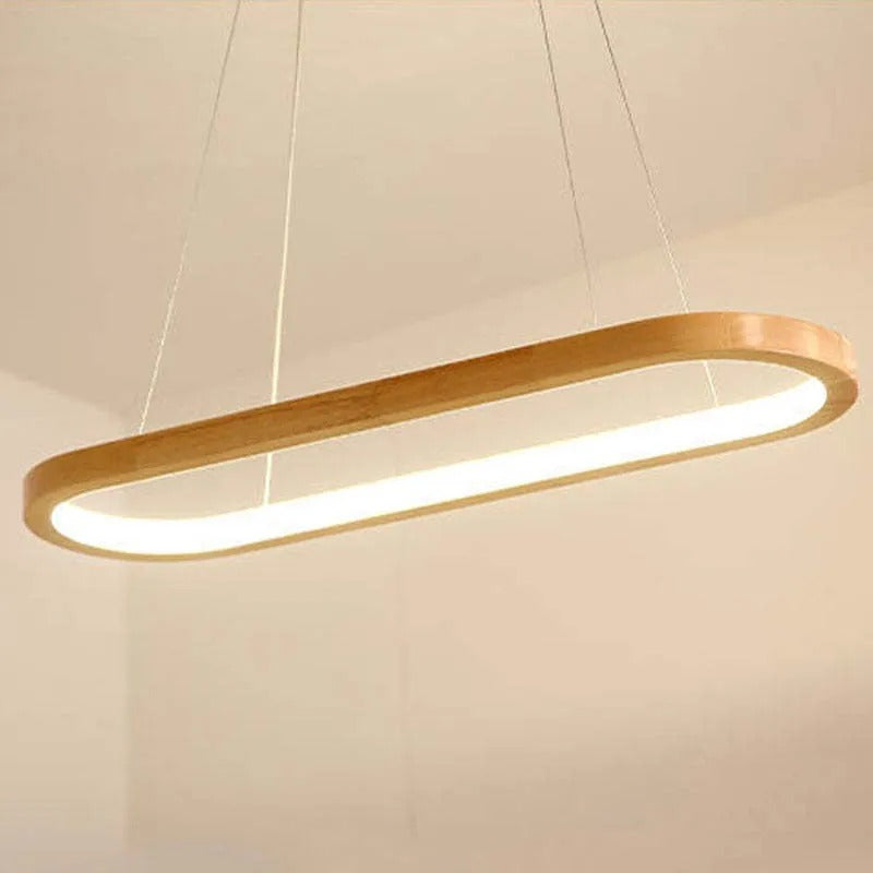 Oval Wood Pendant Light Fixture – Modern Linear LED Kitchen Island Light