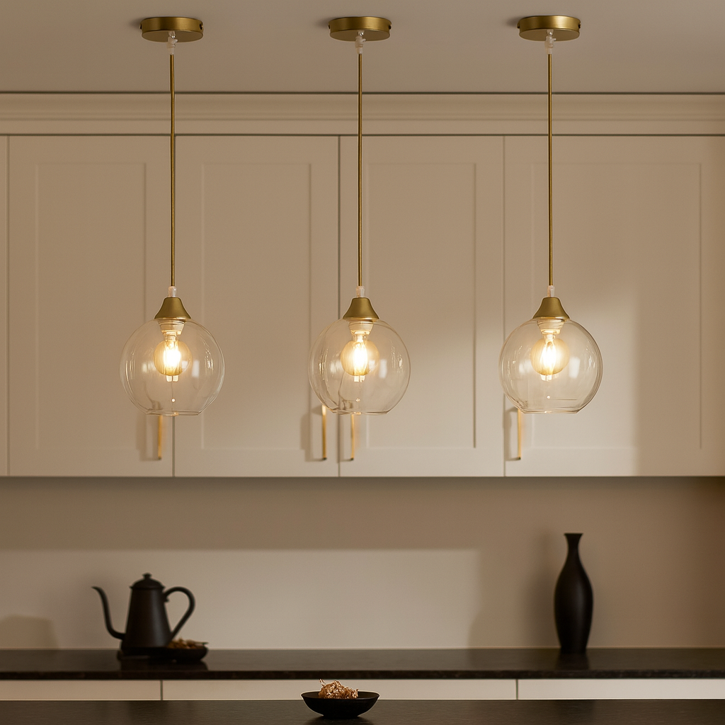 Gold Glass Pendant Light Fixture – Modern Globe Ceiling Light