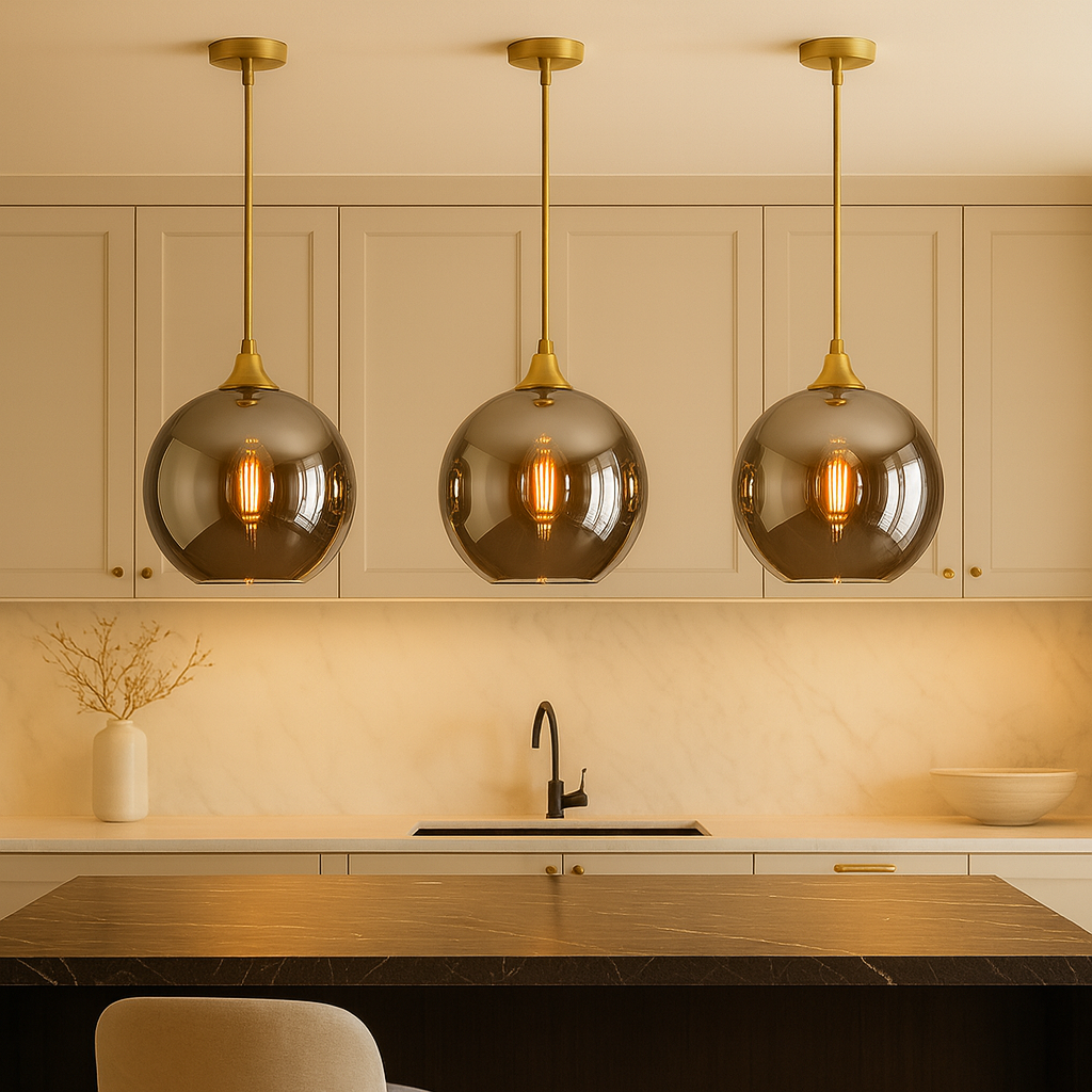 Gold Glass Pendant Light Fixture – Modern Globe Ceiling Light