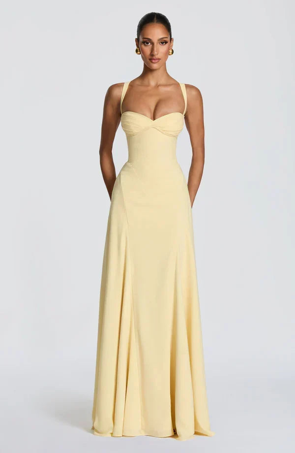 Sweetheart Strappy Satin A-Line Maxi Wedding Guest Dress