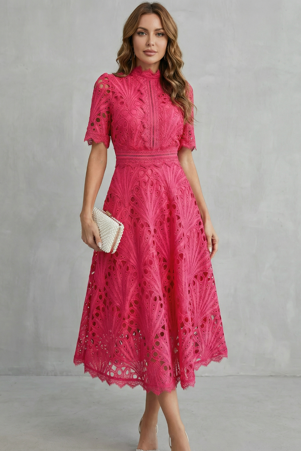 Lace Midi A-Line Dress – Evening-Ready Elegance