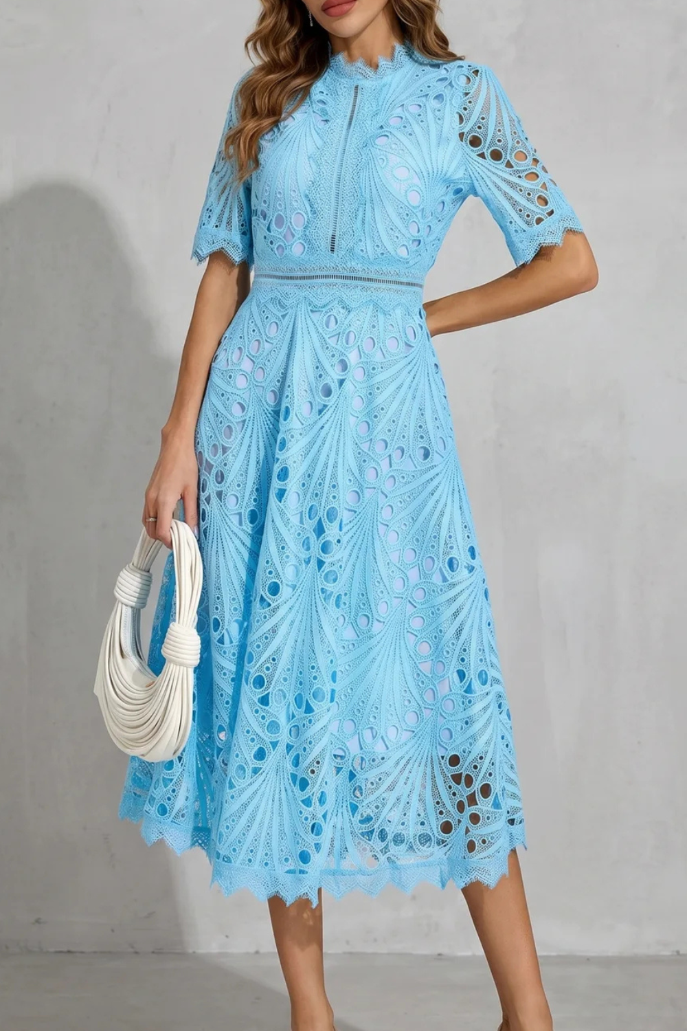 Lace Midi A-Line Dress – Evening-Ready Elegance