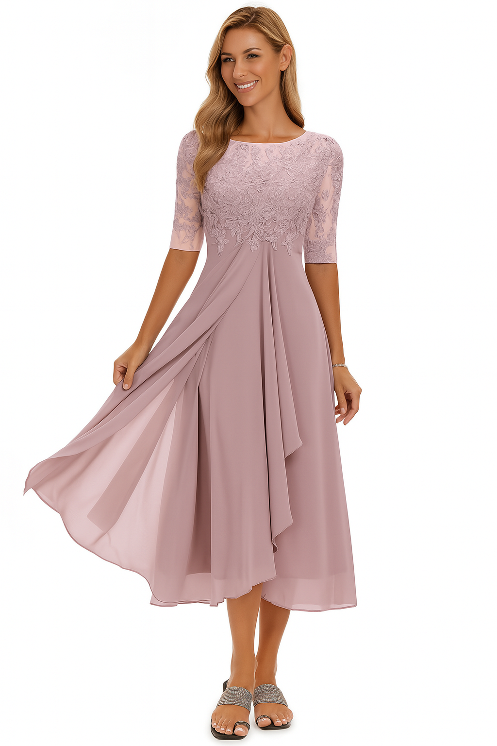 Lace Midi Wedding Guest Dress – Elegant Summer Occasion Style