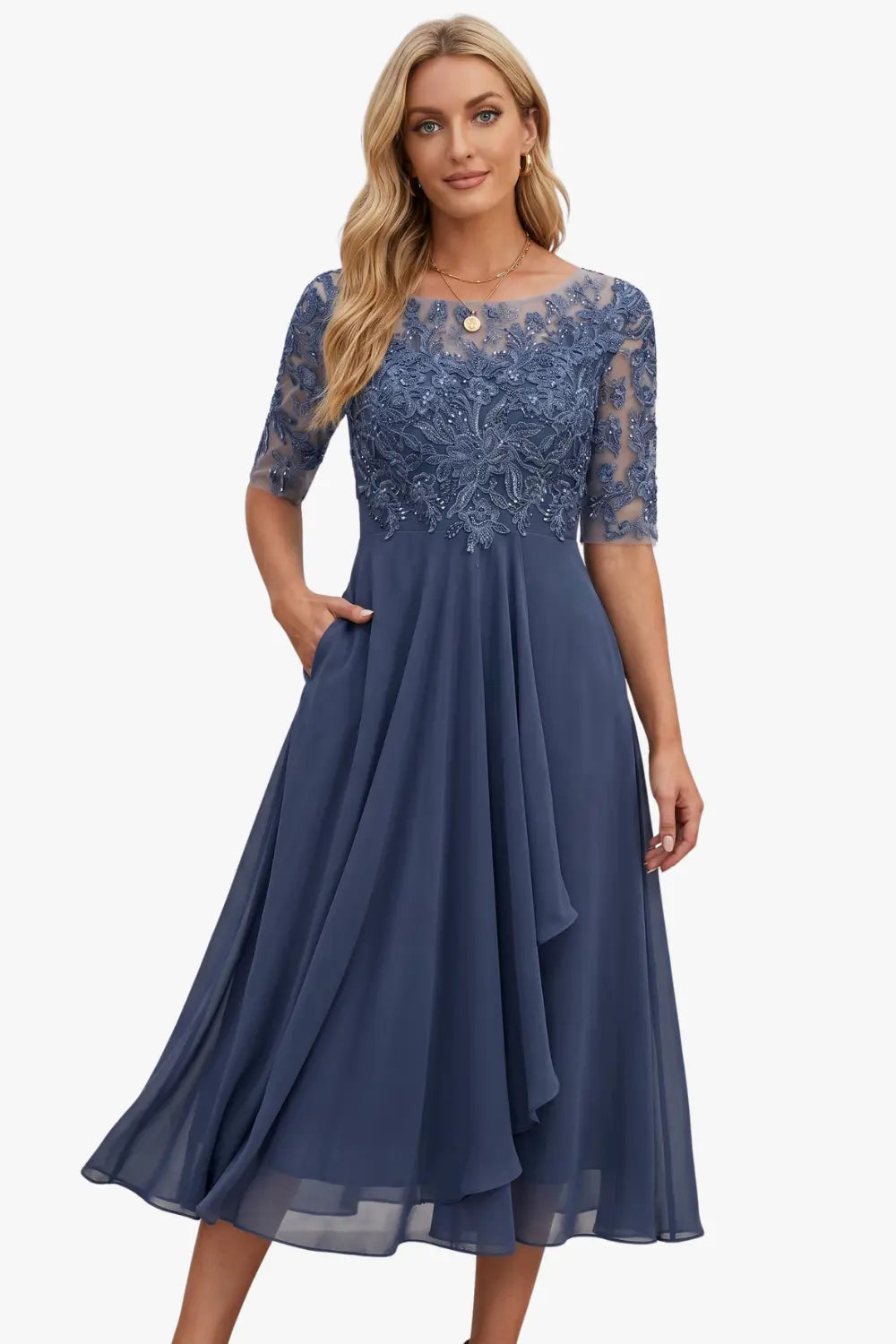 Lace Midi Wedding Guest Dress – Elegant Summer Occasion Style