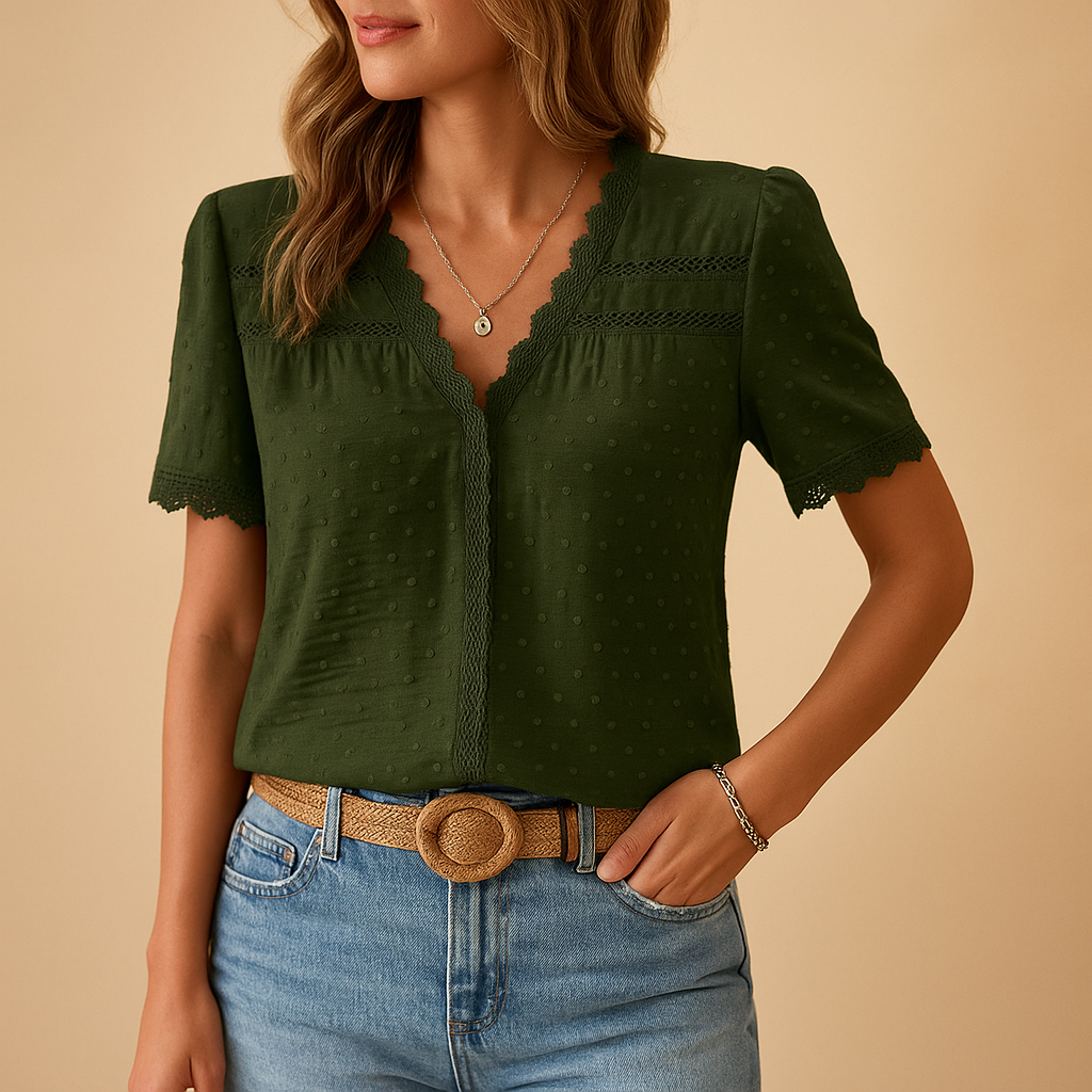 Lace V-Neckline Blouse – Relaxed Daytime Look