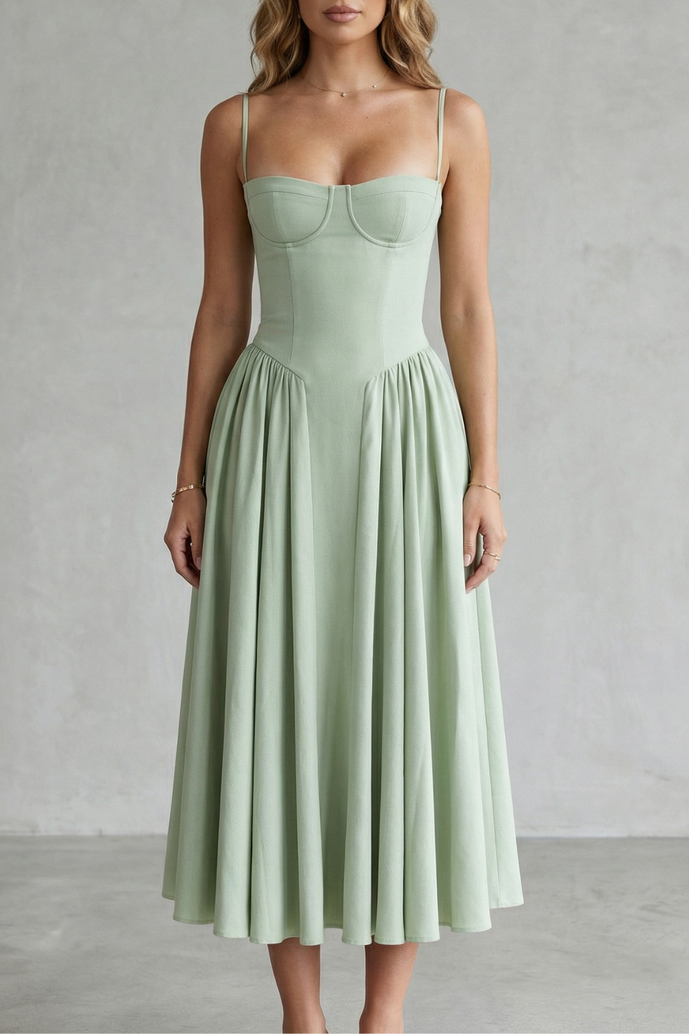 Sweetheart Drop-Waist Full-Skirt Midi Wedding Guest Dress