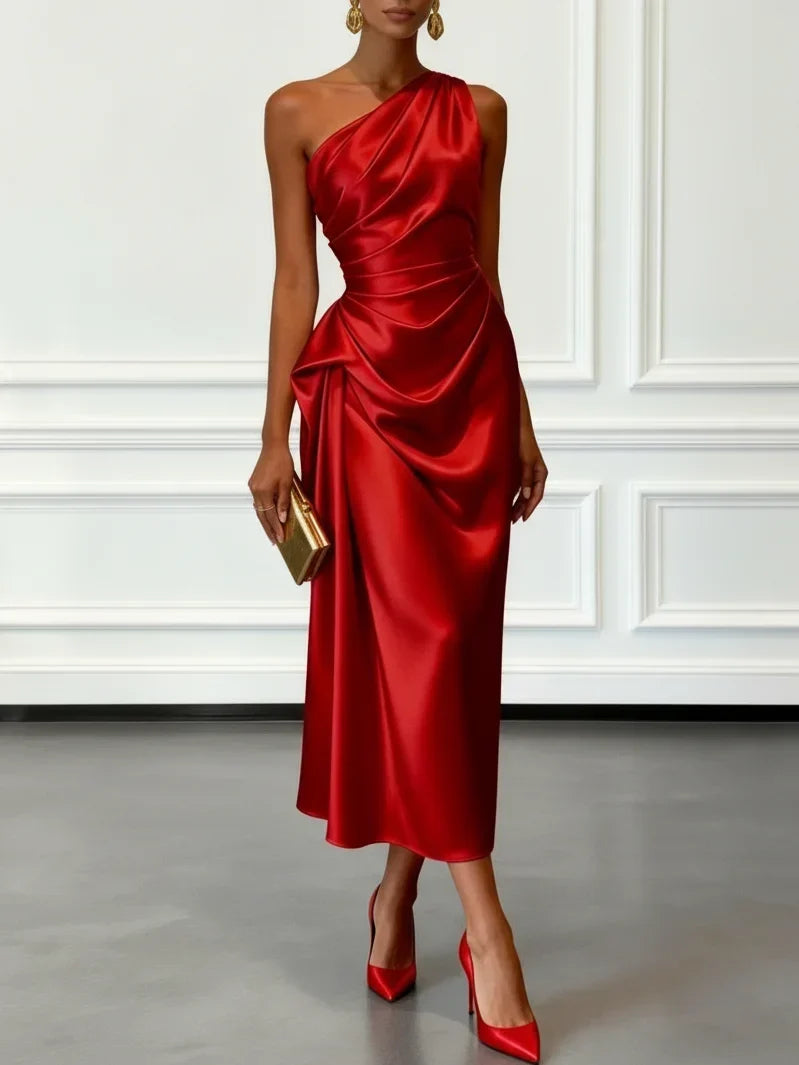 Midi One-Shoulder Dress – Evening-Ready Elegance
