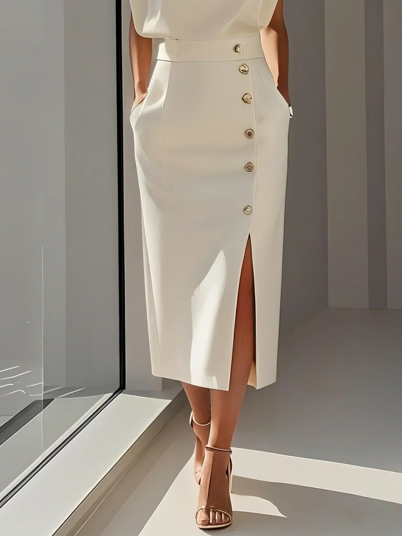Midi Round-Neck Dress – Elegant Warm-Weather Look