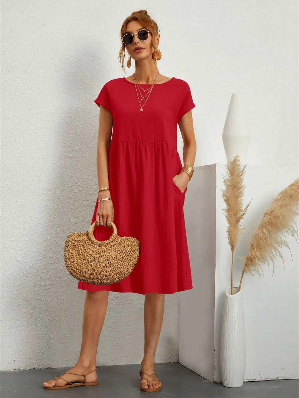 Midi Round-Neck Dress – Relaxed Summer Style