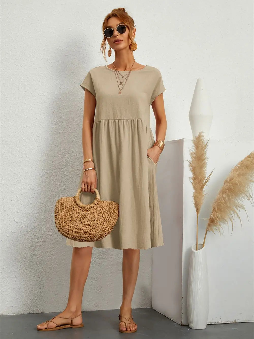 Midi Round-Neck Dress – Relaxed Summer Style