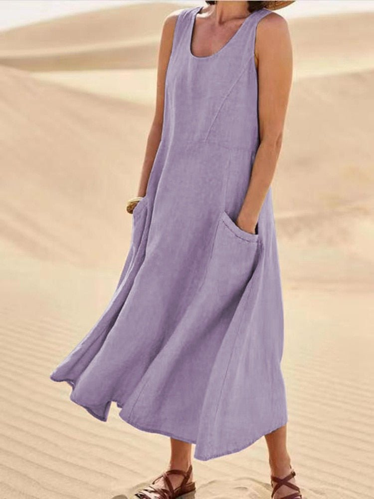 Midi Scoop-Neck Dress – Elegant Warm-Weather Look