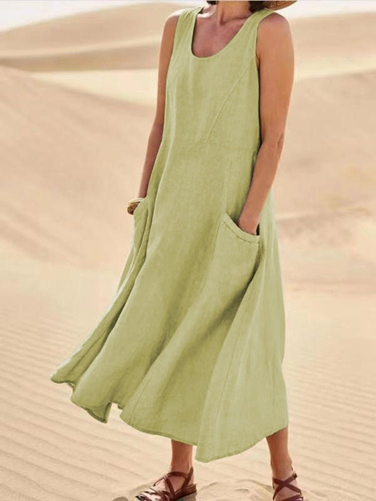 Midi Scoop-Neck Dress – Elegant Warm-Weather Look
