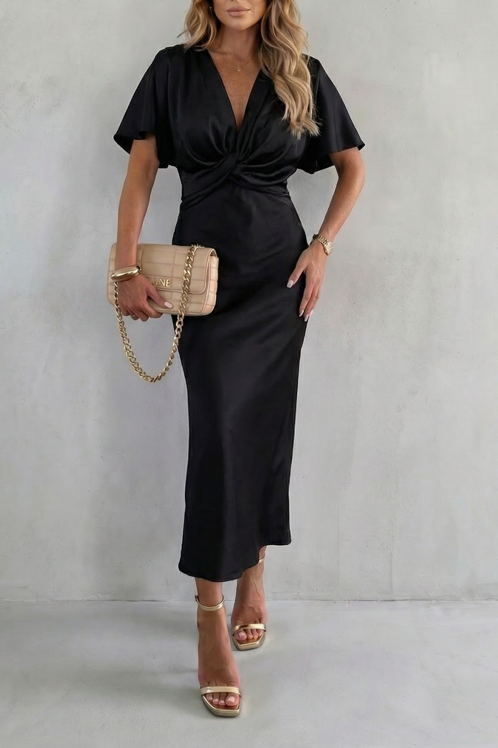 Midi V-Neckline Dress – Elegant Occasion Silhouette