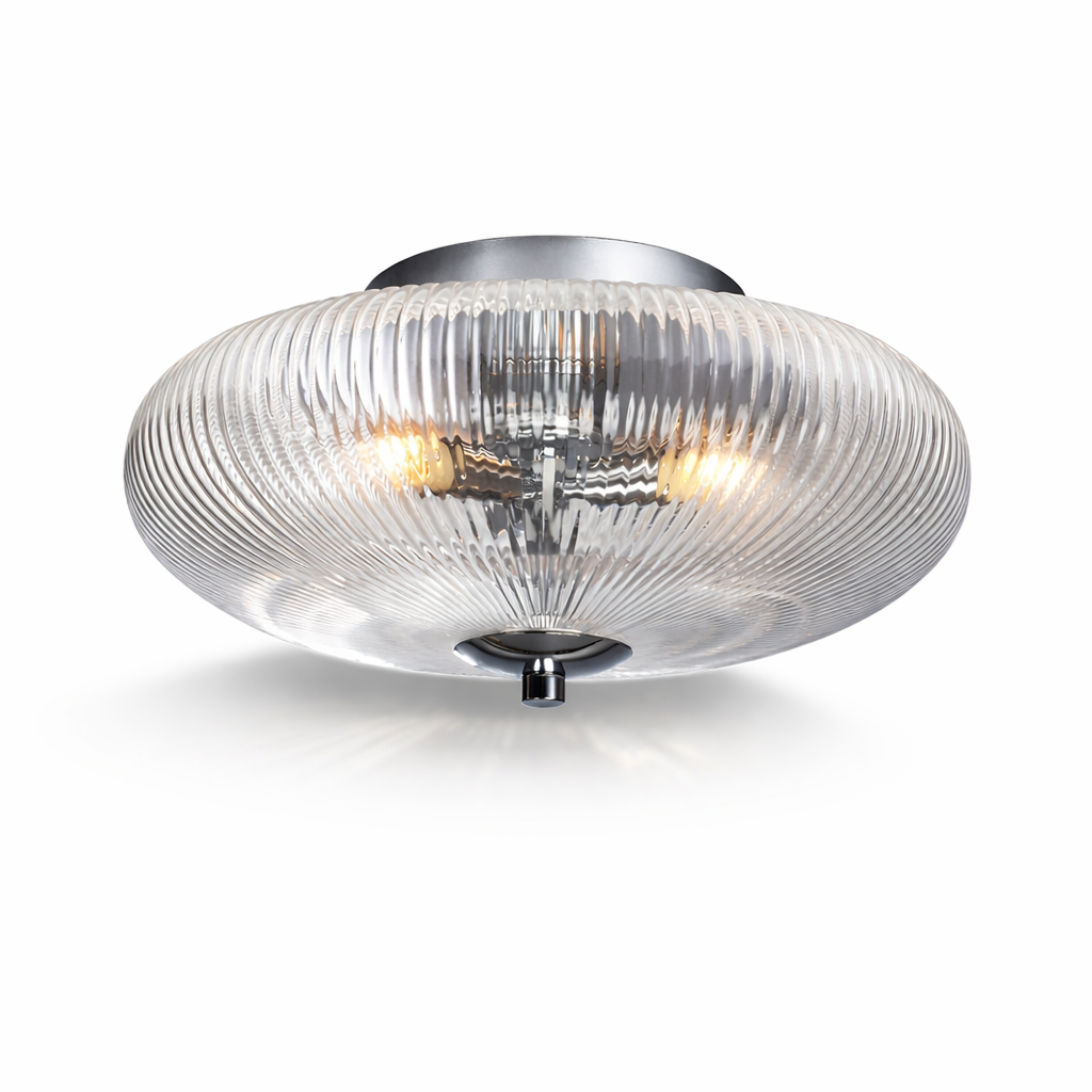 Flush Mount Ceiling Light Fixture – Modern Ribbed Glass Ceiling Light