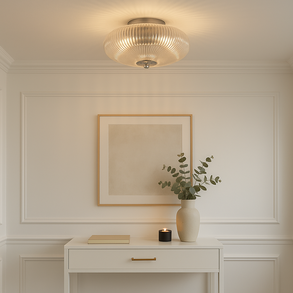 Flush Mount Ceiling Light Fixture – Modern Ribbed Glass Ceiling Light