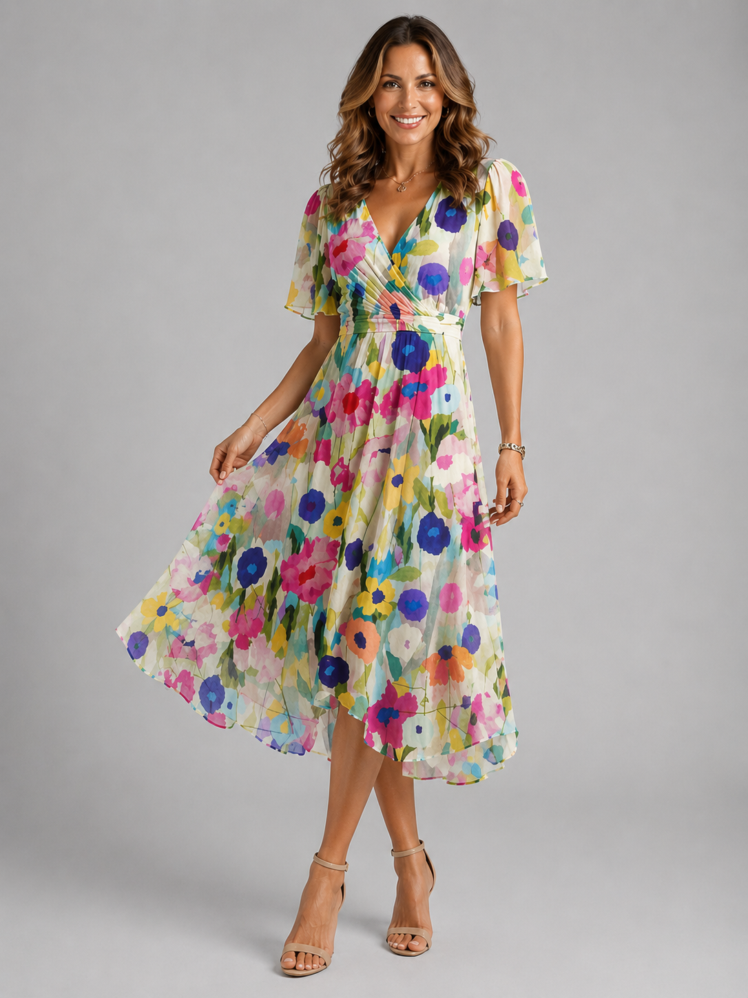 Printed Midi V-Neckline Dress – Easy Warm-Weather Style