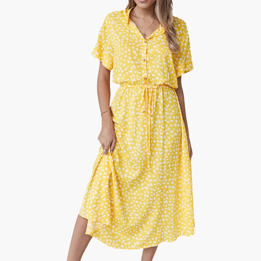 Printed Midi V-Neckline Dress – Refined Everyday Ease